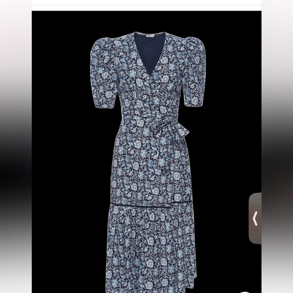 NWT St Roche Pearl Dress in Navy Wrap Around Midi Puff Sleeve Floral Size 4 - Picture 1 of 16